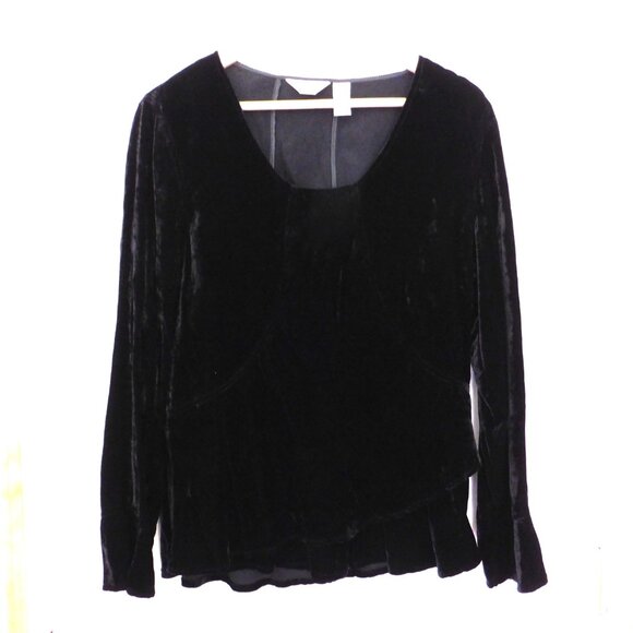 J. Jill Black Velvet Top Womens  Large Tall Bell Sleeves V Neck Y2K  Ruffle - Picture 1 of 7
